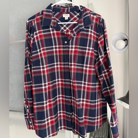 J.Crew | Women's Red & Blue Plaid Flannel Shirt BC857 Size XL - Picture 1 of 12